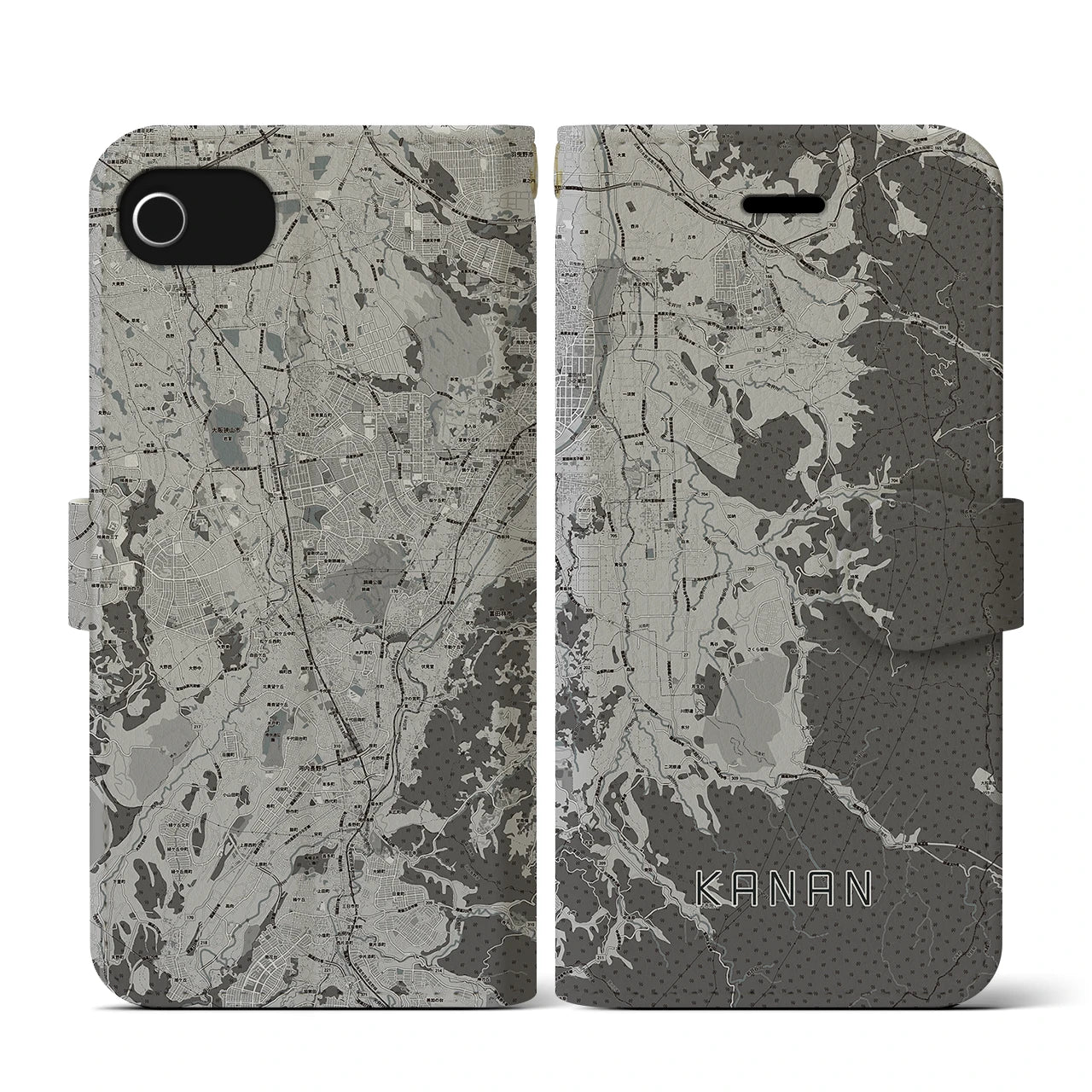 【河南(大阪府)】地図柄iPhoneケース(手帳タイプ)モノトーン・iPhone SE(第3 / 第2世代) / 8 / 7 / 6s / 6 用