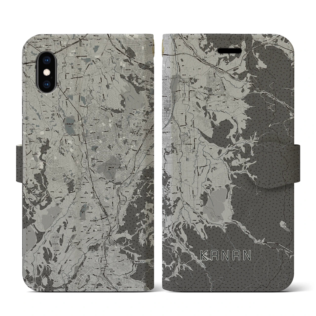 【河南(大阪府)】地図柄iPhoneケース(手帳タイプ)モノトーン・iPhone XS / X 用