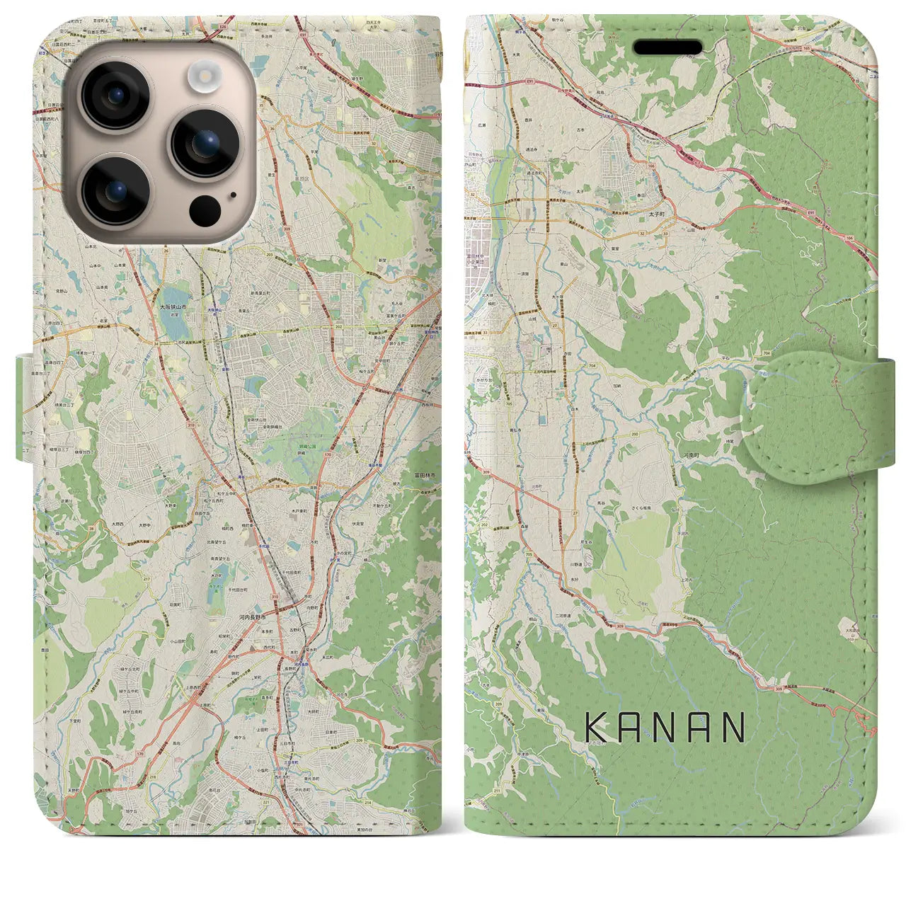 【河南(大阪府)】地図柄iPhoneケース(手帳タイプ)ナチュラル・iPhone 16 Plus 用