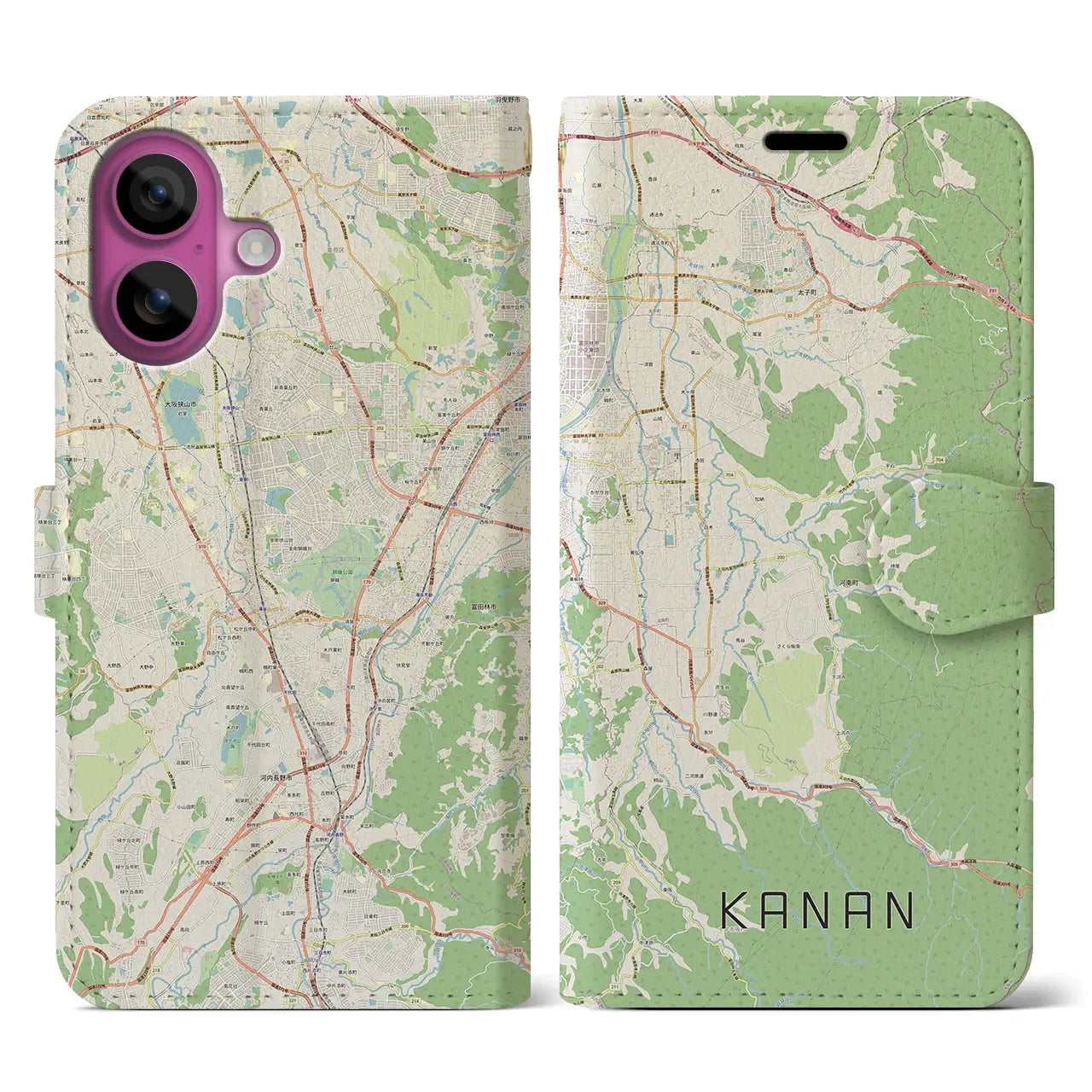 【河南(大阪府)】地図柄iPhoneケース(手帳タイプ)ナチュラル・iPhone 16 Pro 用