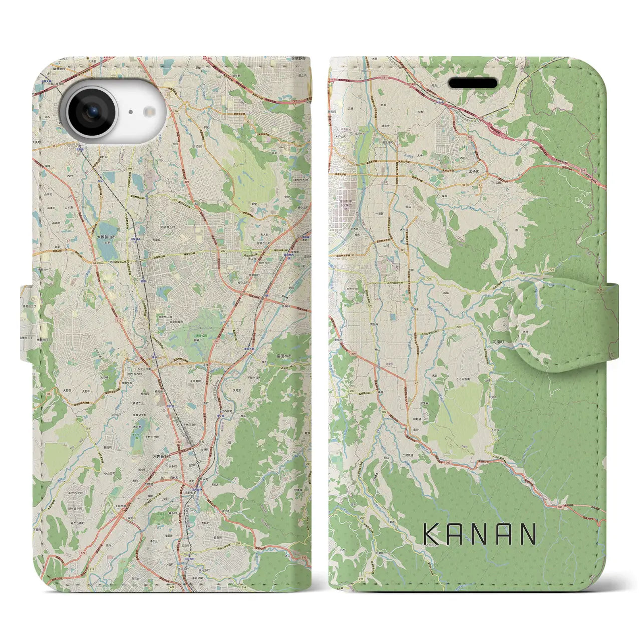 【河南(大阪府)】地図柄iPhoneケース(手帳タイプ)