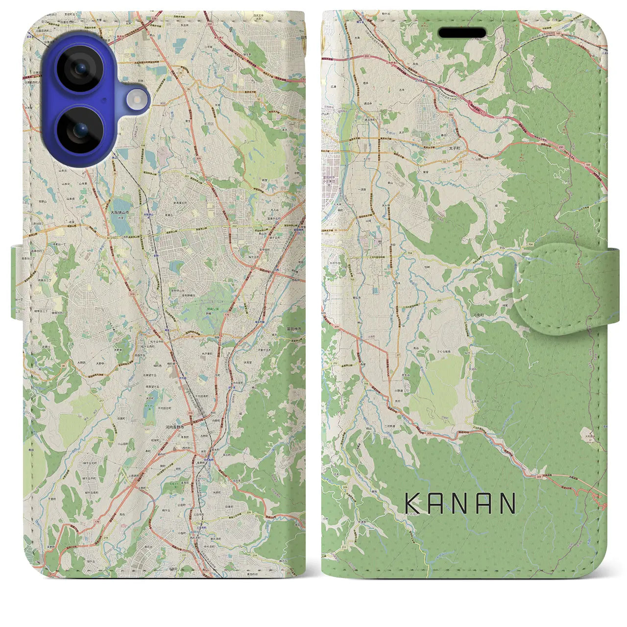 【河南(大阪府)】地図柄iPhoneケース(手帳タイプ)ナチュラル・iPhone 16 Pro Max 用