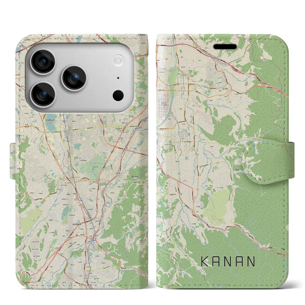 【河南(大阪府)】地図柄iPhoneケース(手帳タイプ)モノトーン・iPhone 17 Pro Max 用