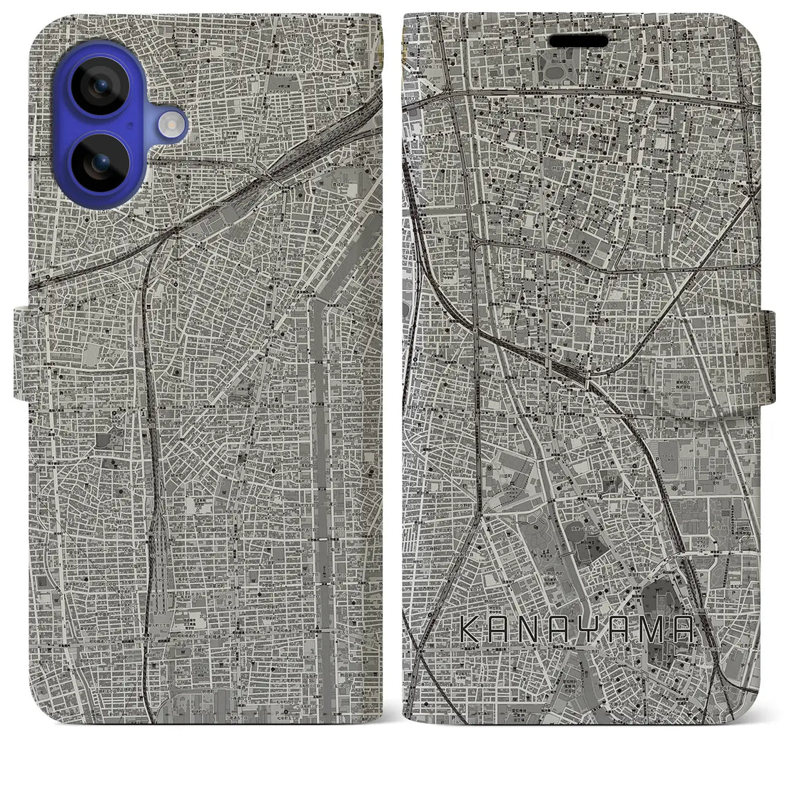 【金山(愛知県)】地図柄iPhoneケース(手帳タイプ)モノトーン・iPhone 16 Pro Max 用