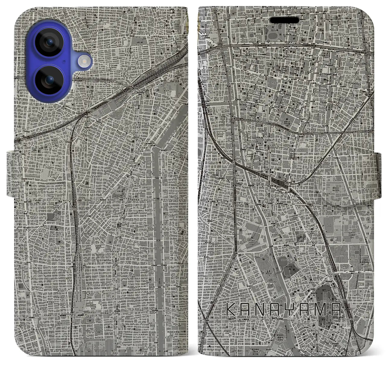 【金山(愛知県)】地図柄iPhoneケース(手帳タイプ)モノトーン・iPhone 16 Pro Max 用