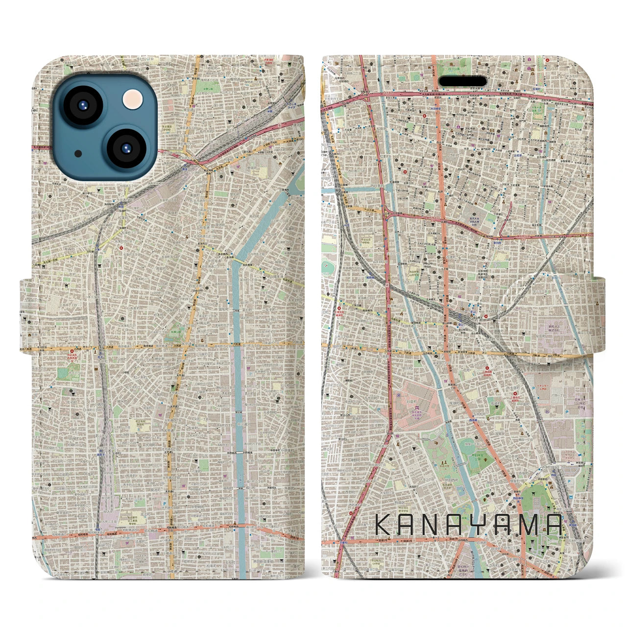 【金山(愛知県)】地図柄iPhoneケース(手帳タイプ)ナチュラル・iPhone 13 用