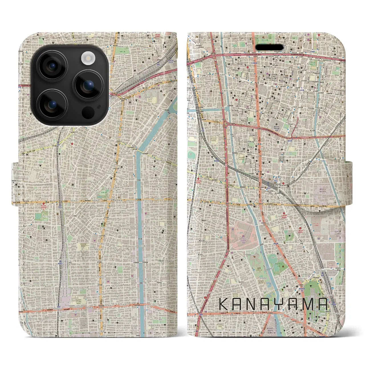 【金山(愛知県)】地図柄iPhoneケース(手帳タイプ)ナチュラル・iPhone 16 用