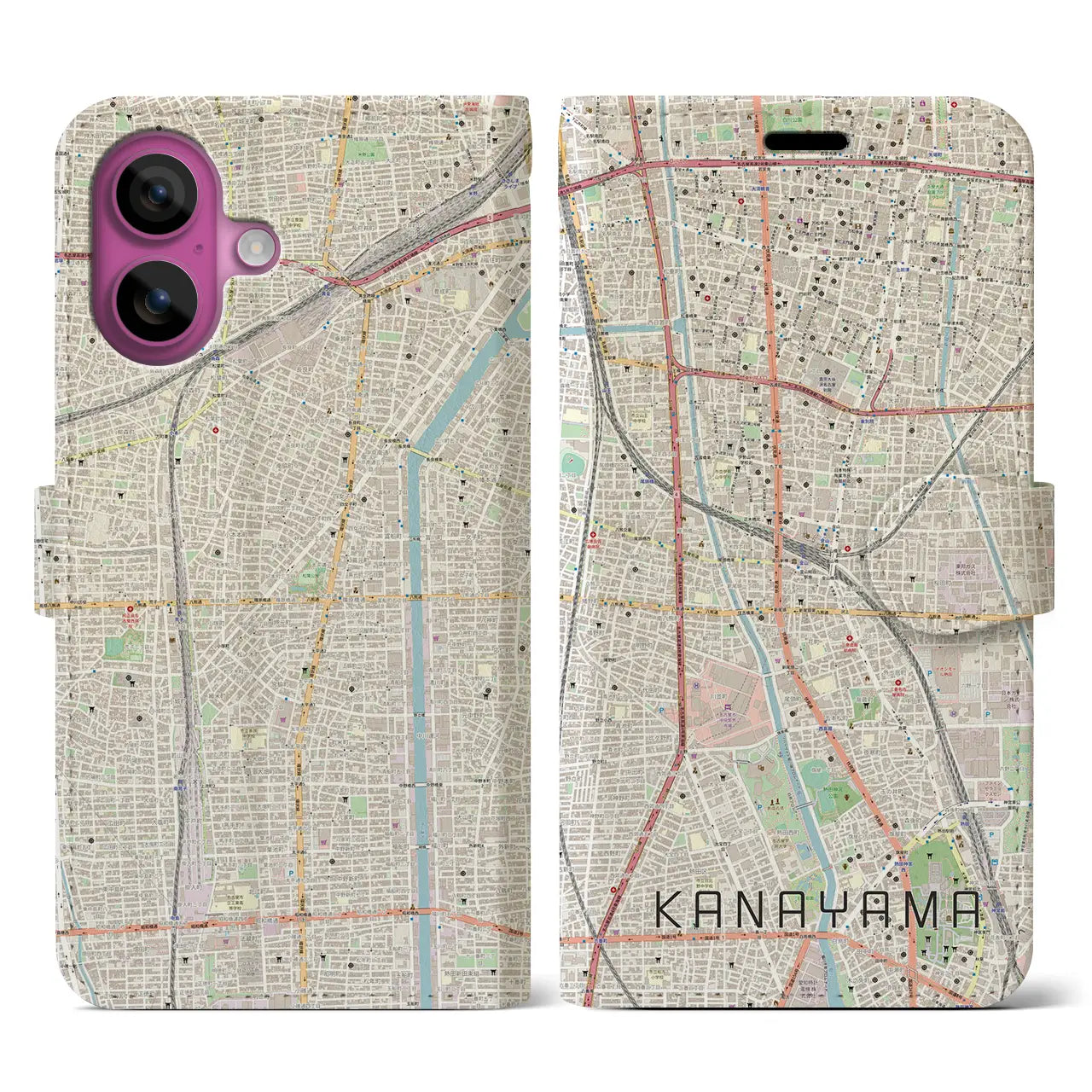 【金山(愛知県)】地図柄iPhoneケース(手帳タイプ)ナチュラル・iPhone 16 Pro 用