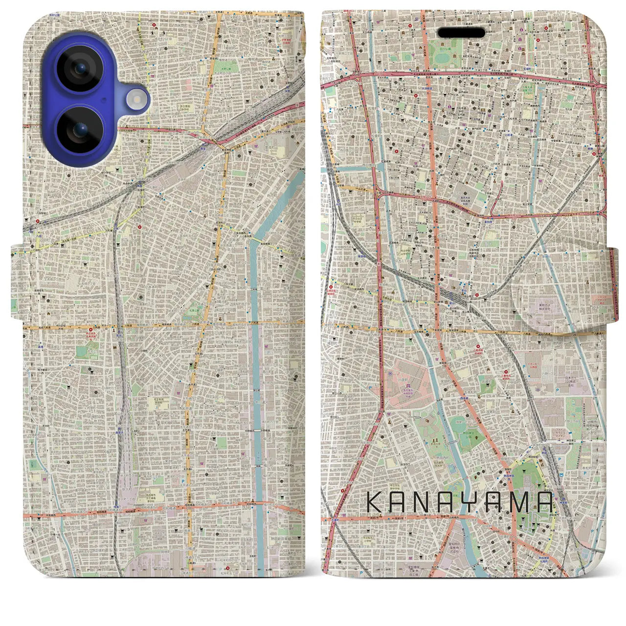 【金山(愛知県)】地図柄iPhoneケース(手帳タイプ)ナチュラル・iPhone 16 Pro Max 用