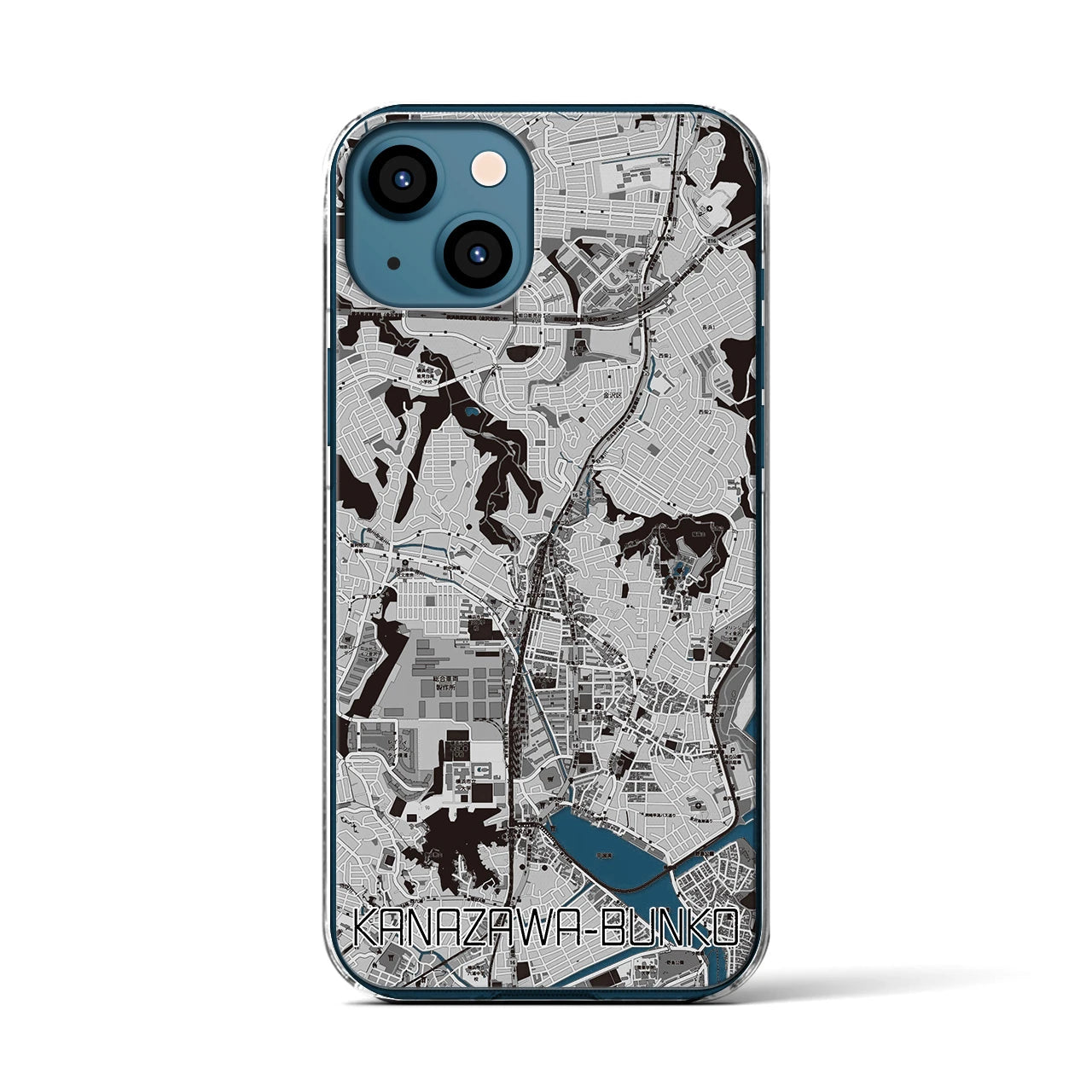 【金沢文庫(神奈川県)】地図柄iPhoneケース(クリアタイプ)モノトーン・iPhone 13 用