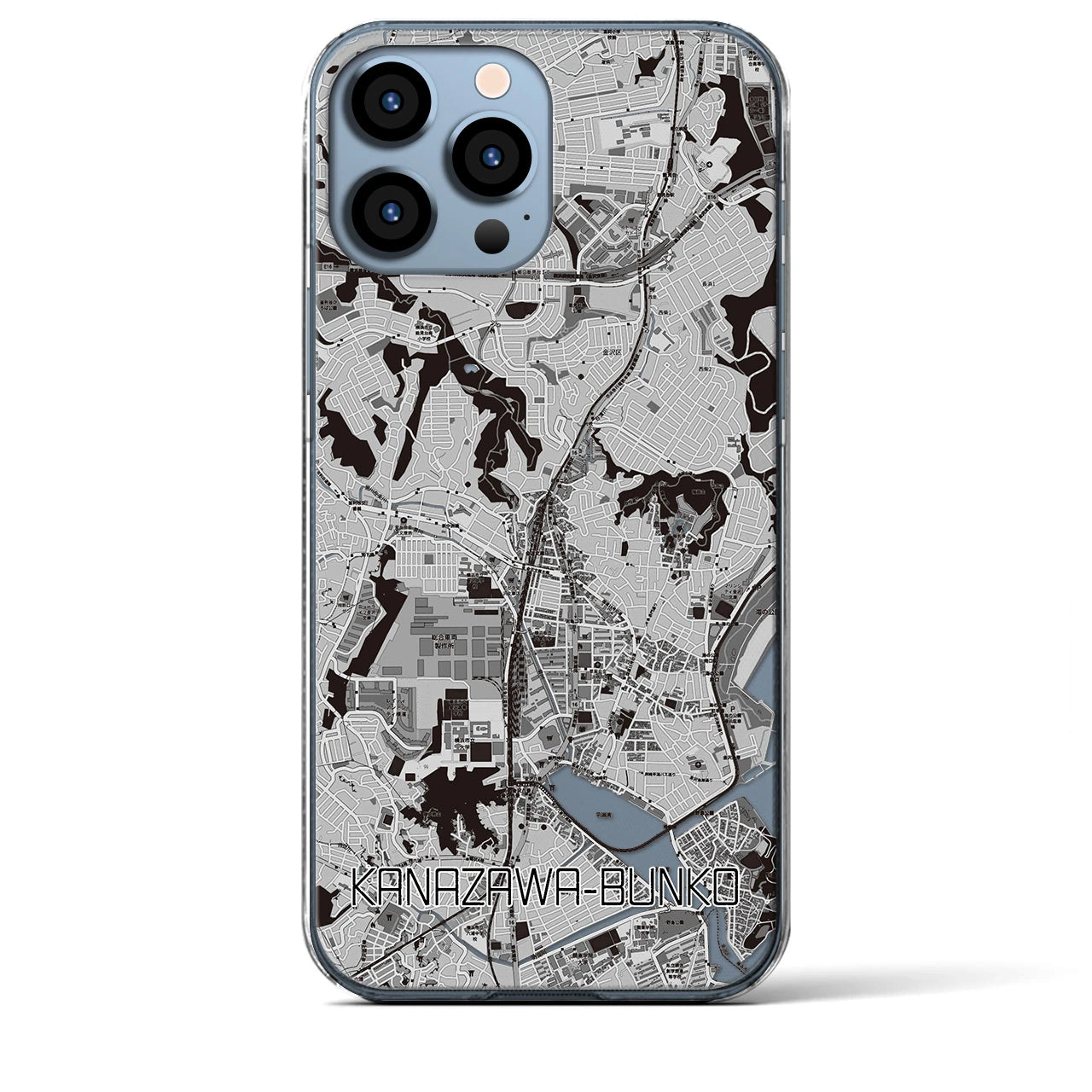 【金沢文庫(神奈川県)】地図柄iPhoneケース(クリアタイプ)モノトーン・iPhone 13 Pro Max 用