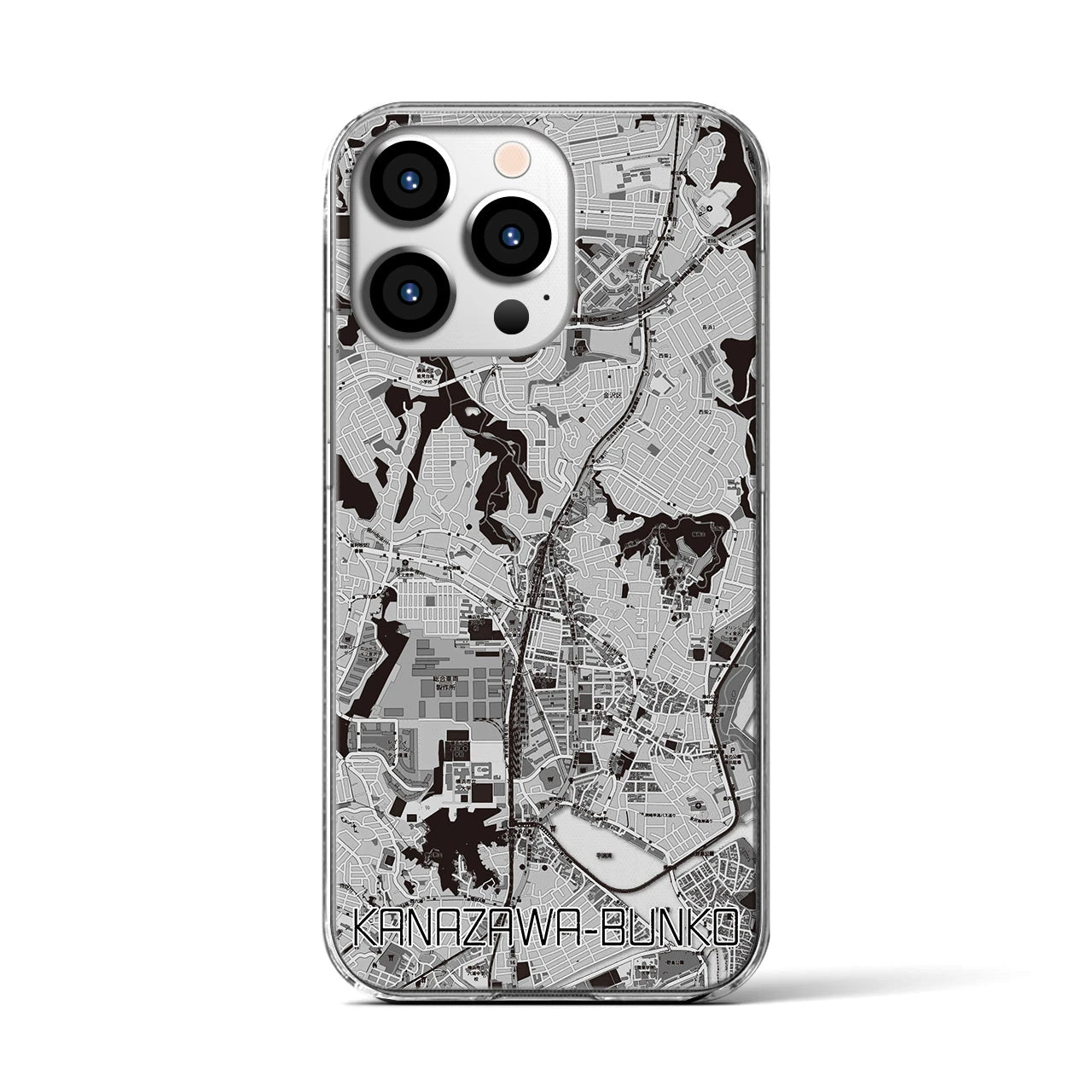 【金沢文庫(神奈川県)】地図柄iPhoneケース(クリアタイプ)モノトーン・iPhone 13 Pro 用