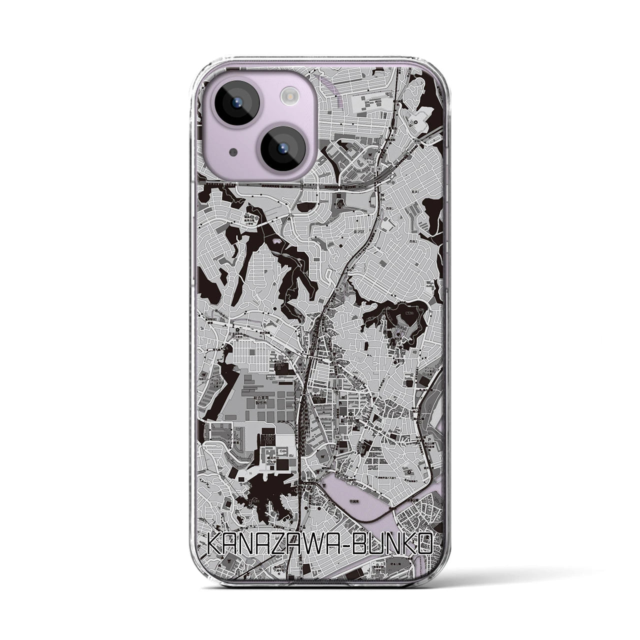 【金沢文庫(神奈川県)】地図柄iPhoneケース(クリアタイプ)モノトーン・iPhone 14 用
