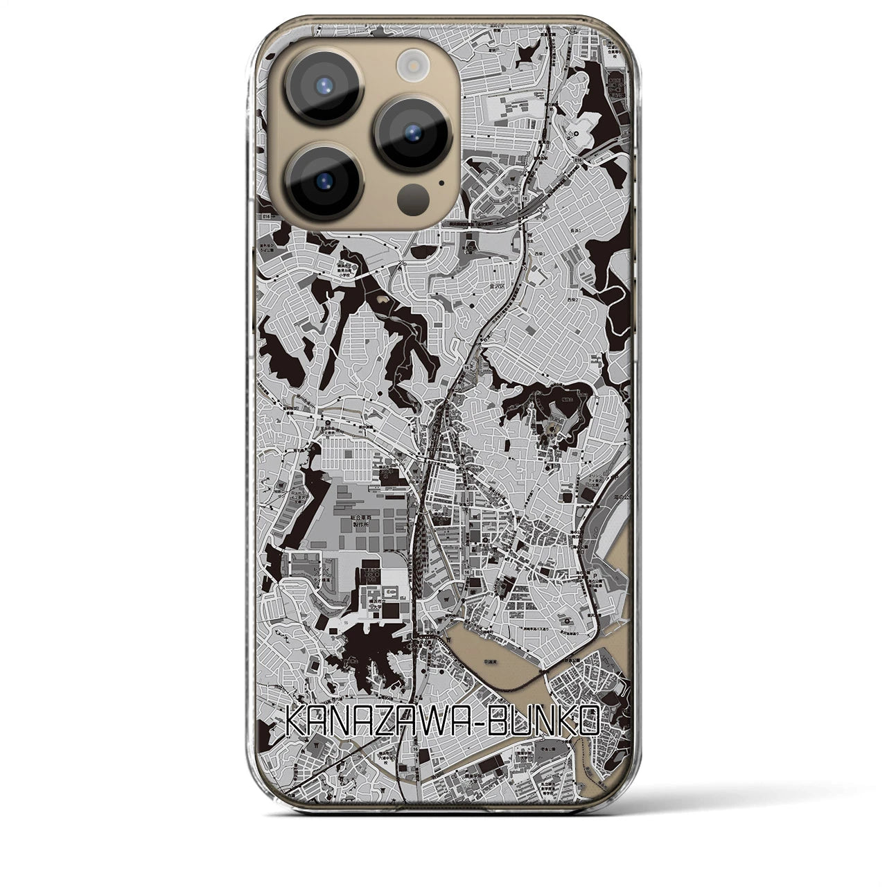 【金沢文庫(神奈川県)】地図柄iPhoneケース(クリアタイプ)モノトーン・iPhone 14 Pro Max 用