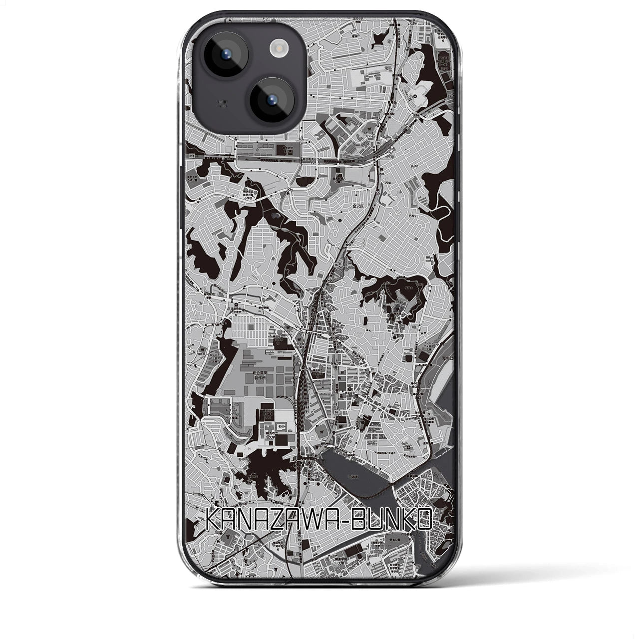 【金沢文庫(神奈川県)】地図柄iPhoneケース(クリアタイプ)モノトーン・iPhone 14 Plus 用