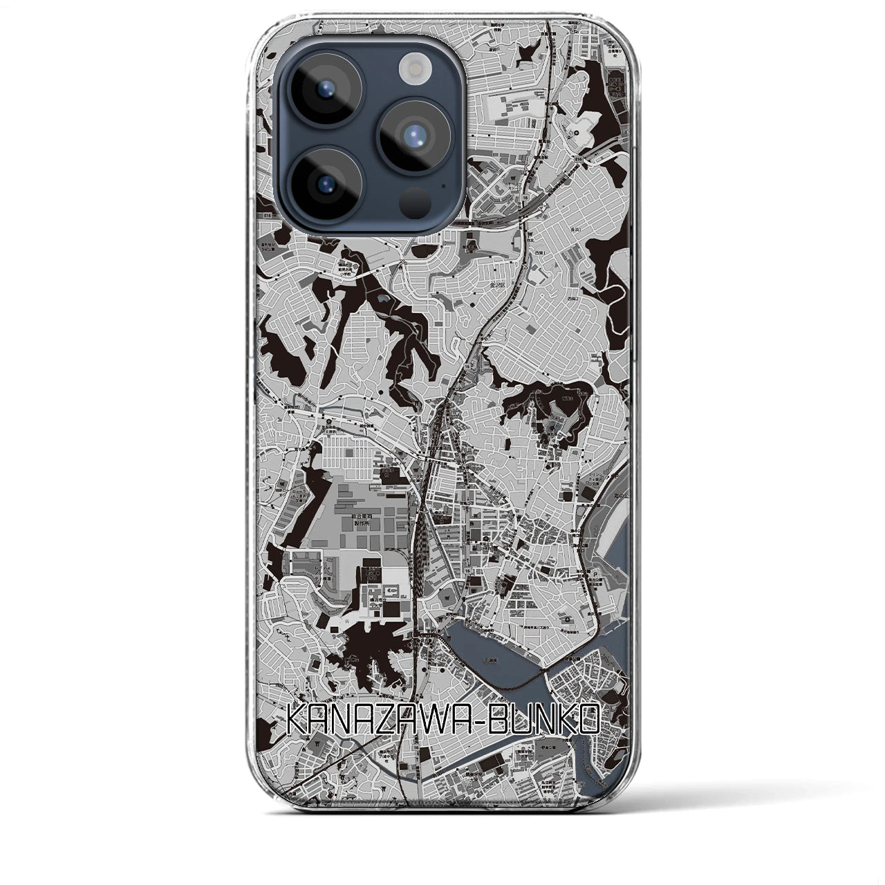 【金沢文庫(神奈川県)】地図柄iPhoneケース(クリアタイプ)モノトーン・iPhone 15 Pro Max 用