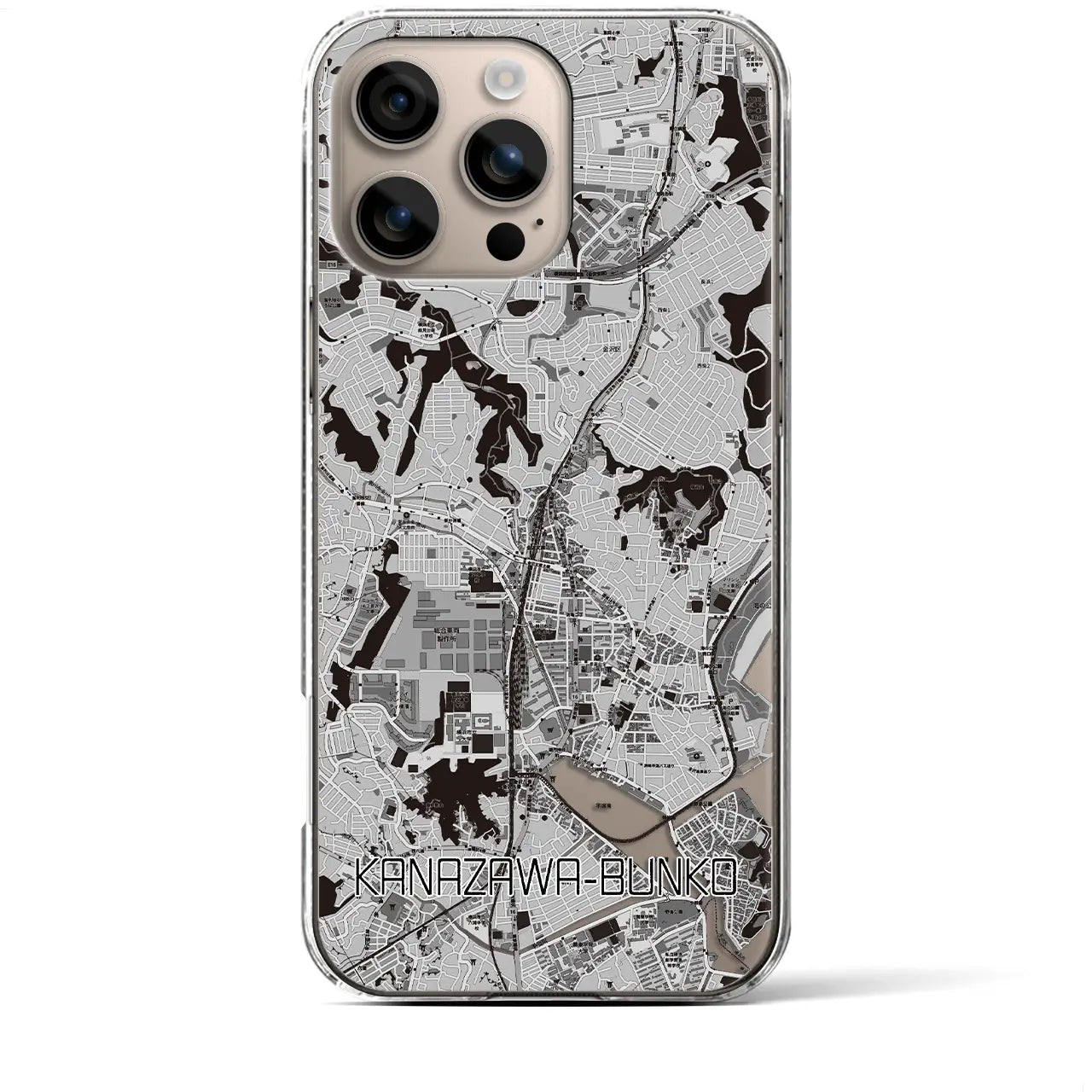 【金沢文庫(神奈川県)】地図柄iPhoneケース(クリアタイプ)モノトーン・iPhone 16 Plus 用