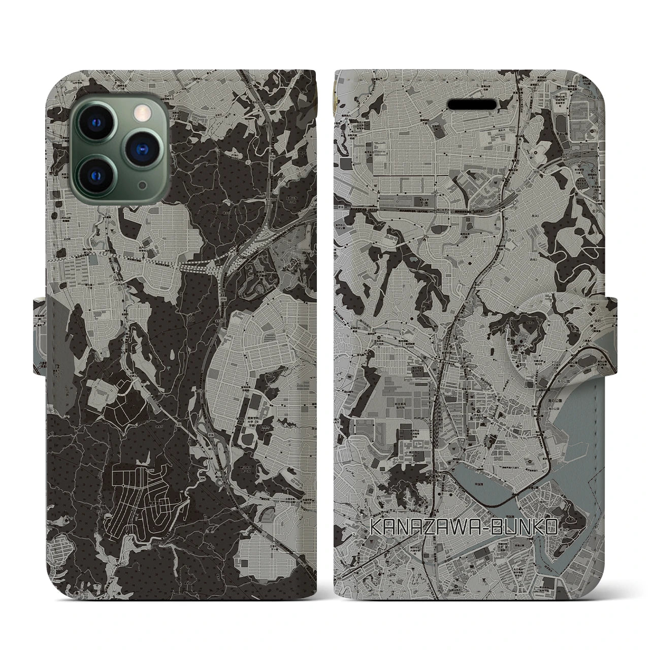 【金沢文庫(神奈川県)】地図柄iPhoneケース(手帳タイプ)モノトーン・iPhone 11 Pro 用