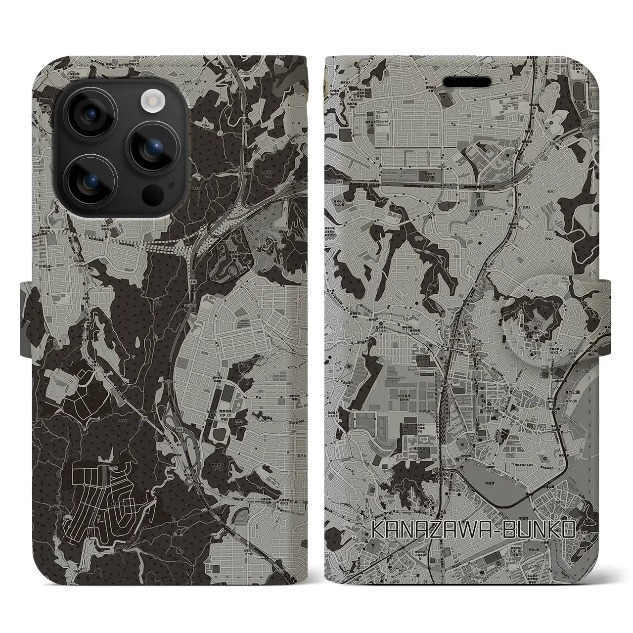 【金沢文庫(神奈川県)】地図柄iPhoneケース(手帳タイプ)モノトーン・iPhone 16 用