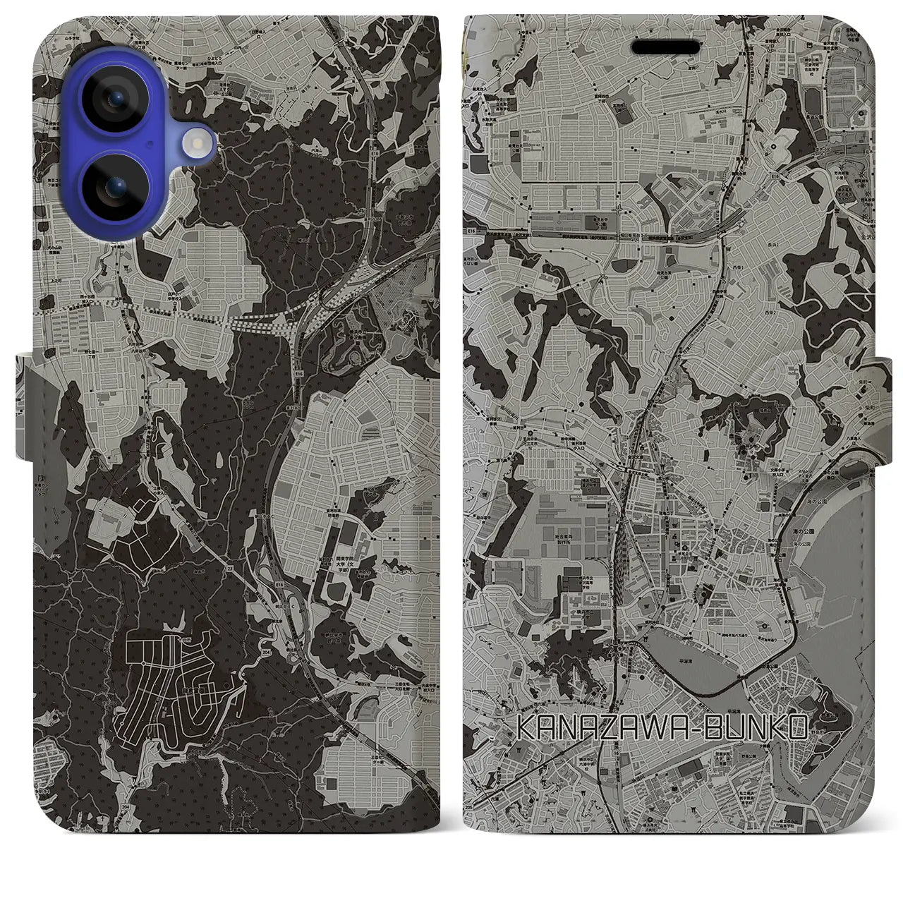 【金沢文庫(神奈川県)】地図柄iPhoneケース(手帳タイプ)モノトーン・iPhone 16 Pro Max 用