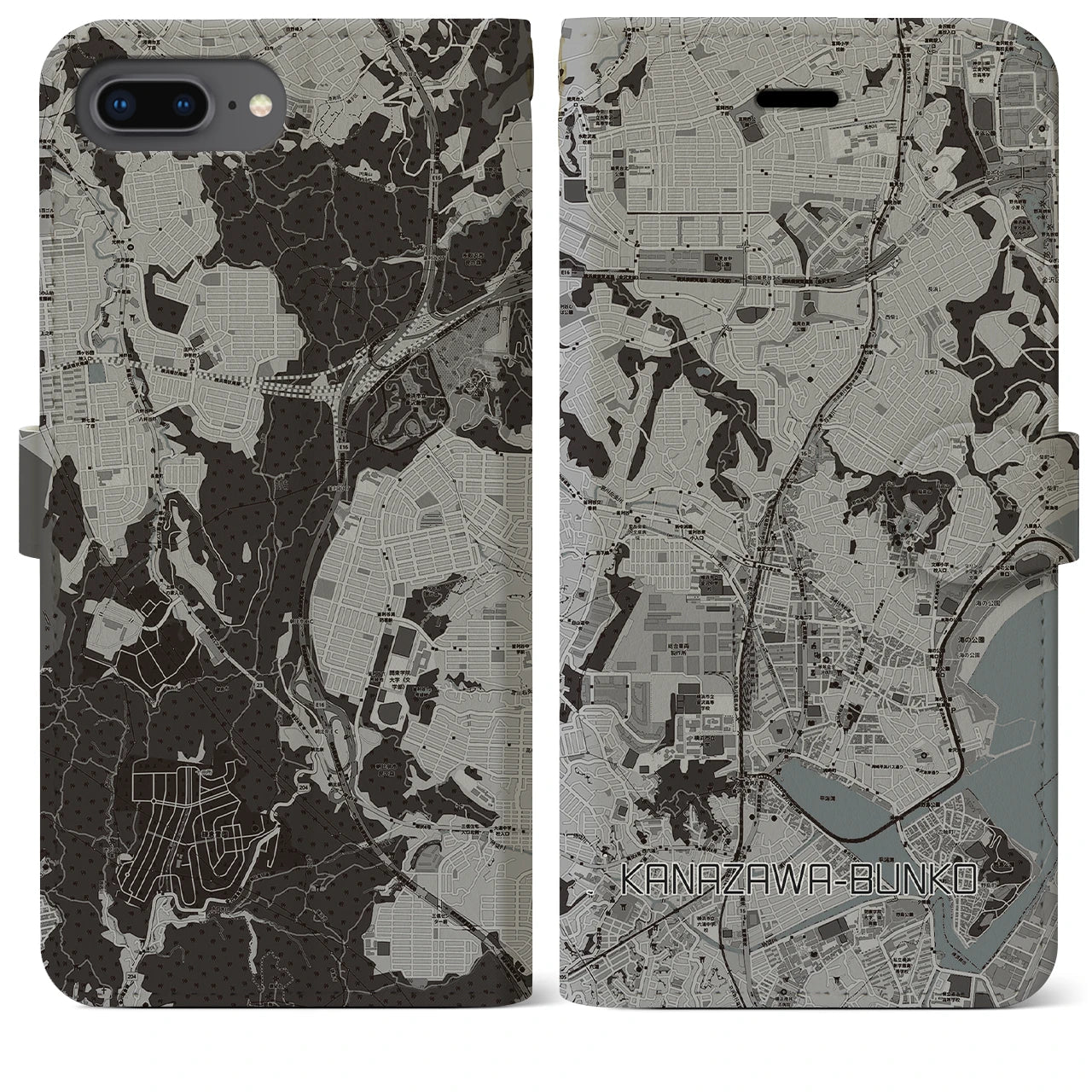 【金沢文庫(神奈川県)】地図柄iPhoneケース(手帳タイプ)モノトーン・iPhone 8Plus /7Plus / 6sPlus / 6Plus 用