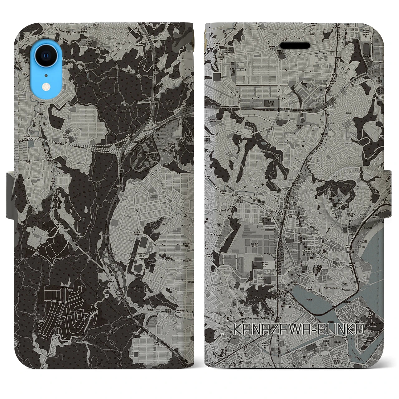 【金沢文庫(神奈川県)】地図柄iPhoneケース(手帳タイプ)モノトーン・iPhone XR 用