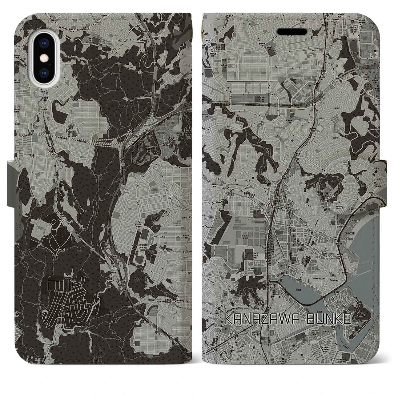 【金沢文庫(神奈川県)】地図柄iPhoneケース(手帳タイプ)モノトーン・iPhone XS Max 用