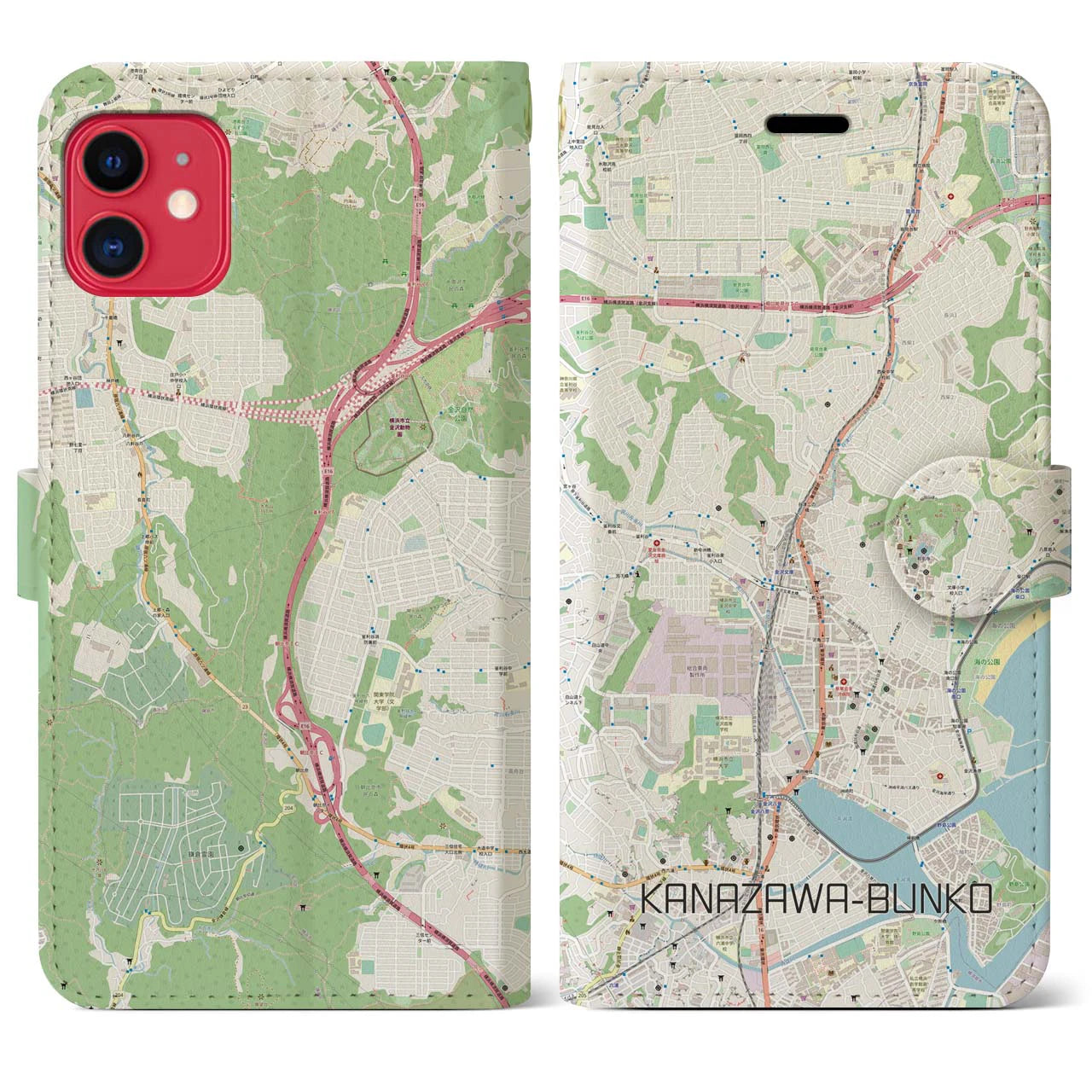 【金沢文庫(神奈川県)】地図柄iPhoneケース(手帳タイプ)ナチュラル・iPhone 11 用