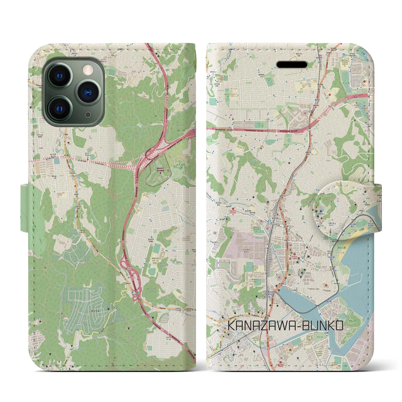 【金沢文庫(神奈川県)】地図柄iPhoneケース(手帳タイプ)ナチュラル・iPhone 11 Pro 用