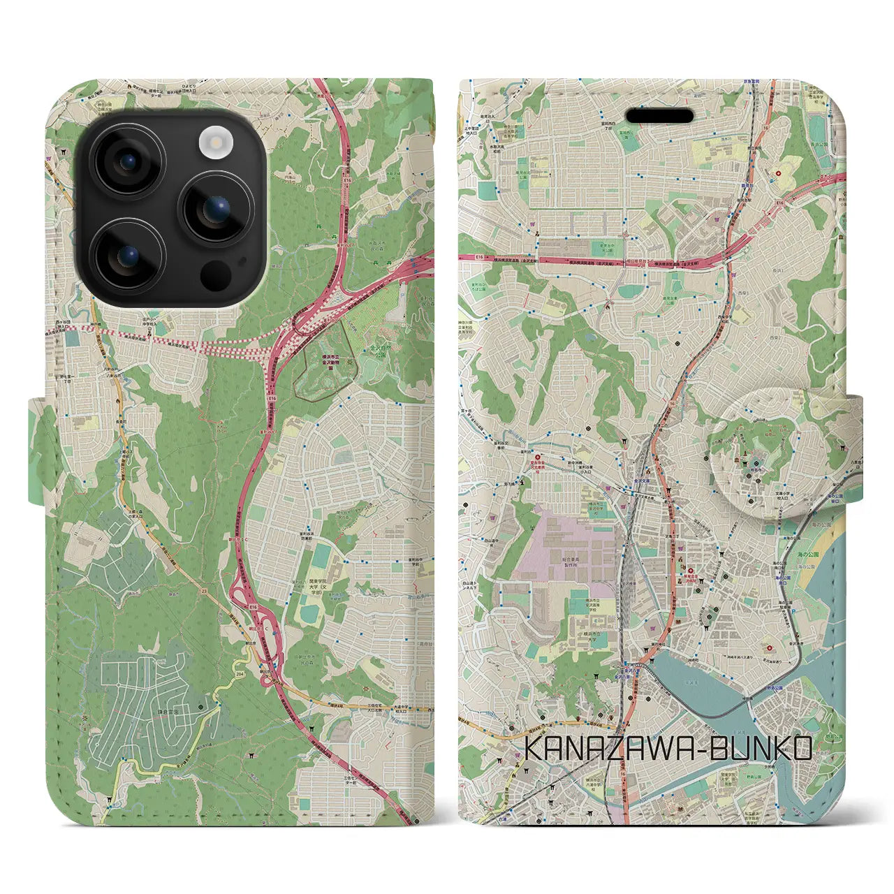 【金沢文庫(神奈川県)】地図柄iPhoneケース(手帳タイプ)ナチュラル・iPhone 16 用