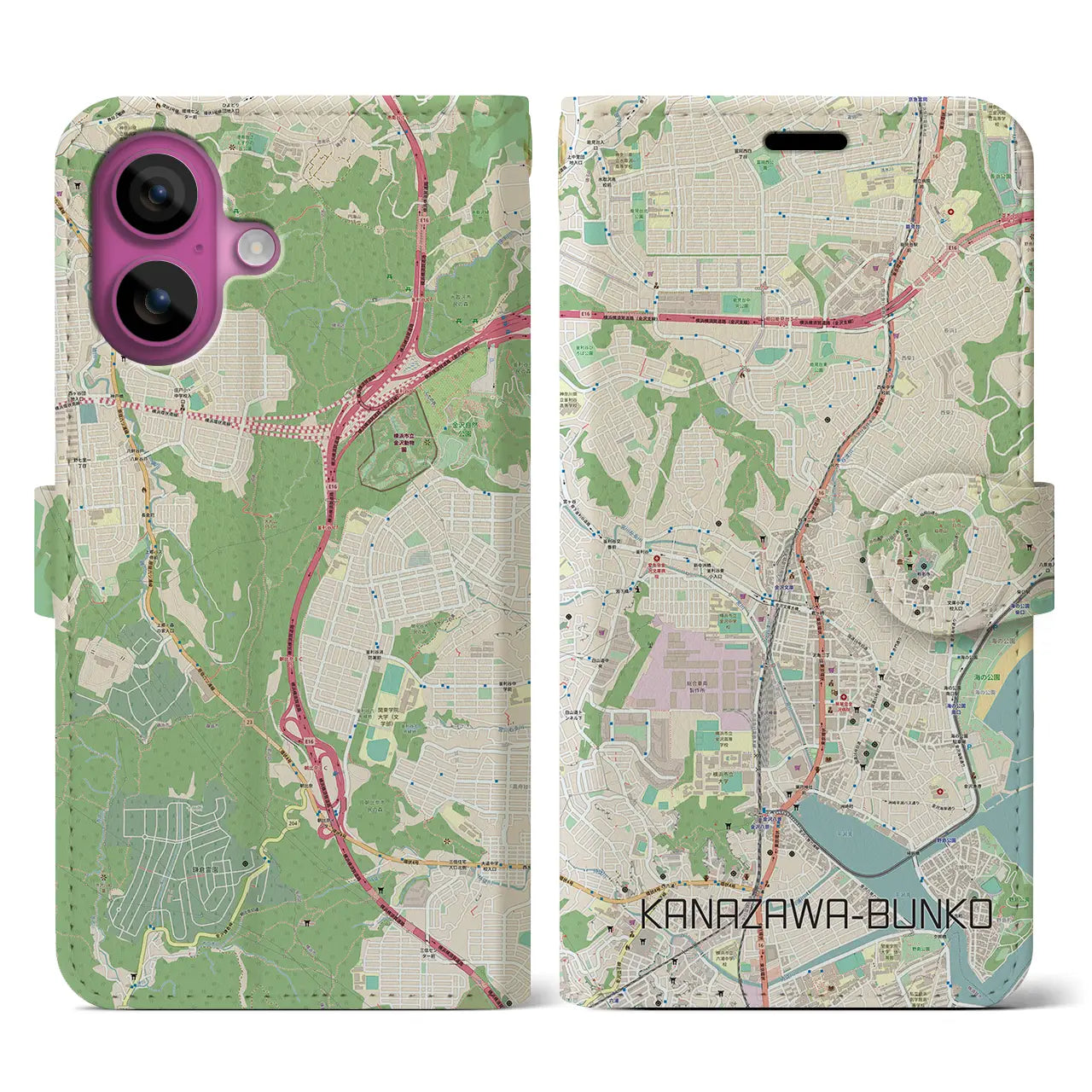 【金沢文庫(神奈川県)】地図柄iPhoneケース(手帳タイプ)ナチュラル・iPhone 16 Pro 用