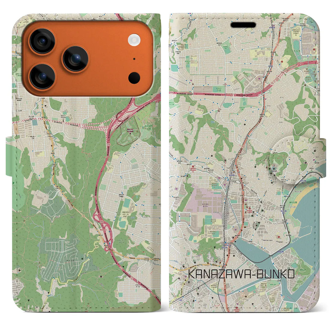 【金沢文庫(神奈川県)】地図柄iPhoneケース(手帳タイプ)ナチュラル・iPhone 17 Pro Max 用