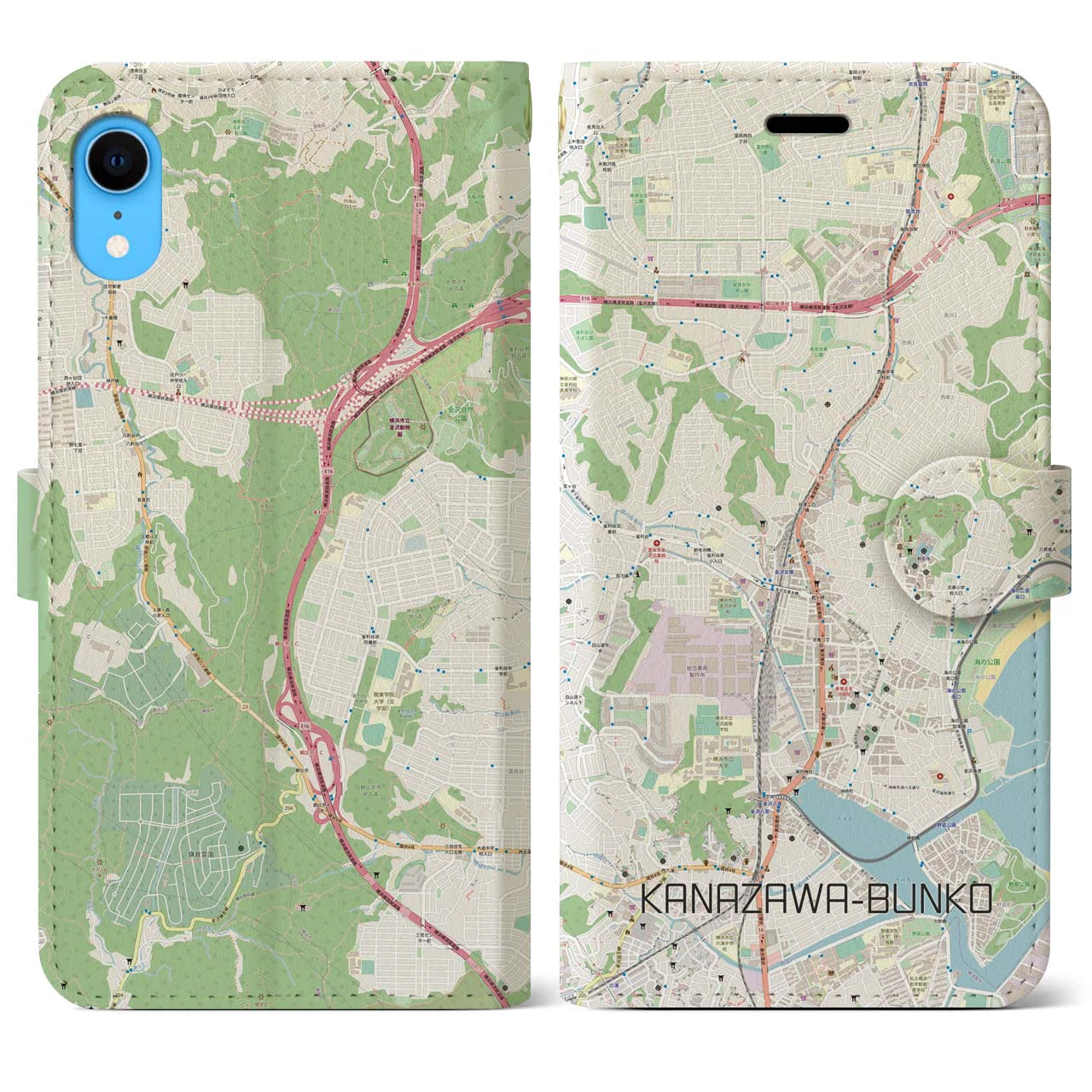 【金沢文庫(神奈川県)】地図柄iPhoneケース(手帳タイプ)ナチュラル・iPhone XR 用