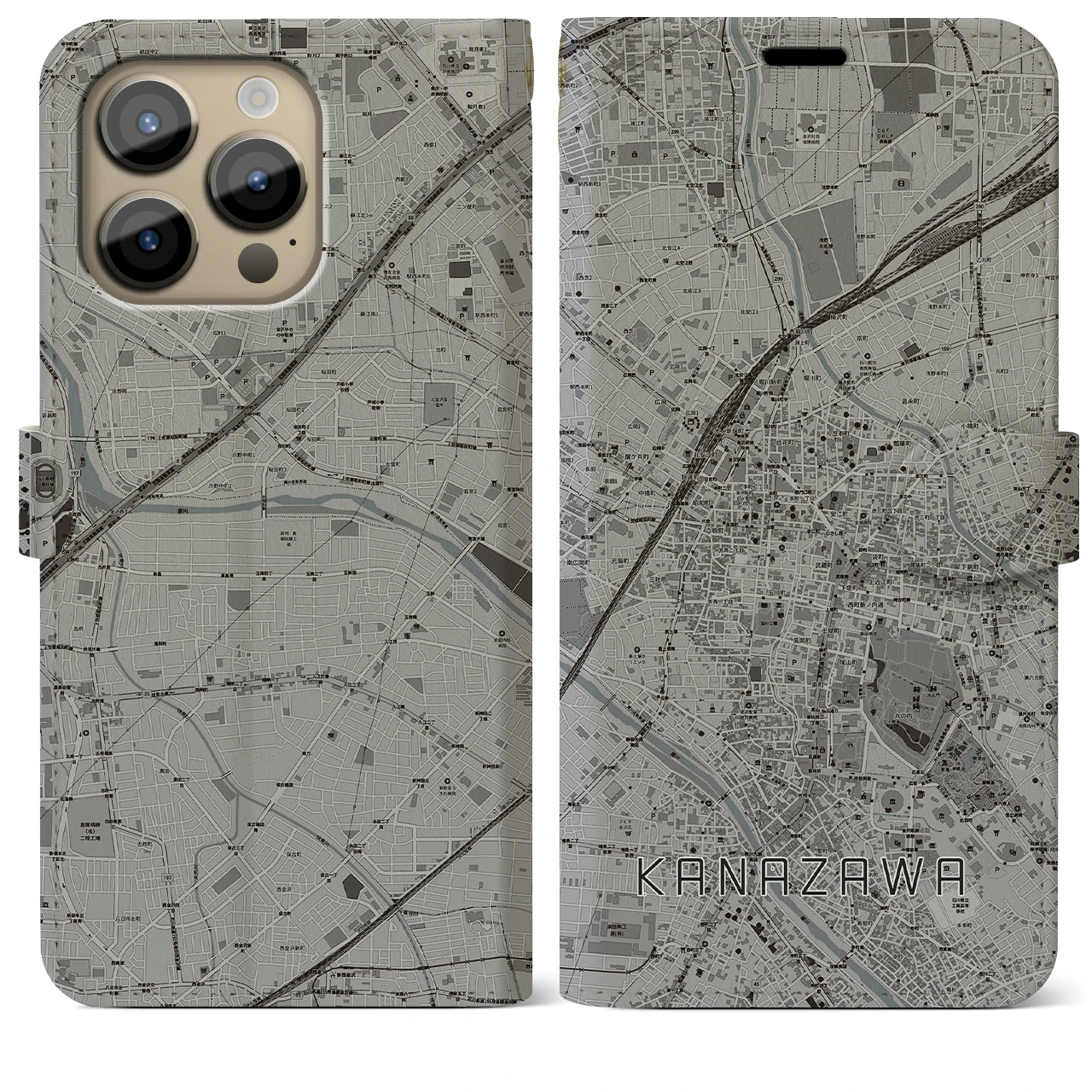 【金沢(石川県)】地図柄iPhoneケース(手帳タイプ)