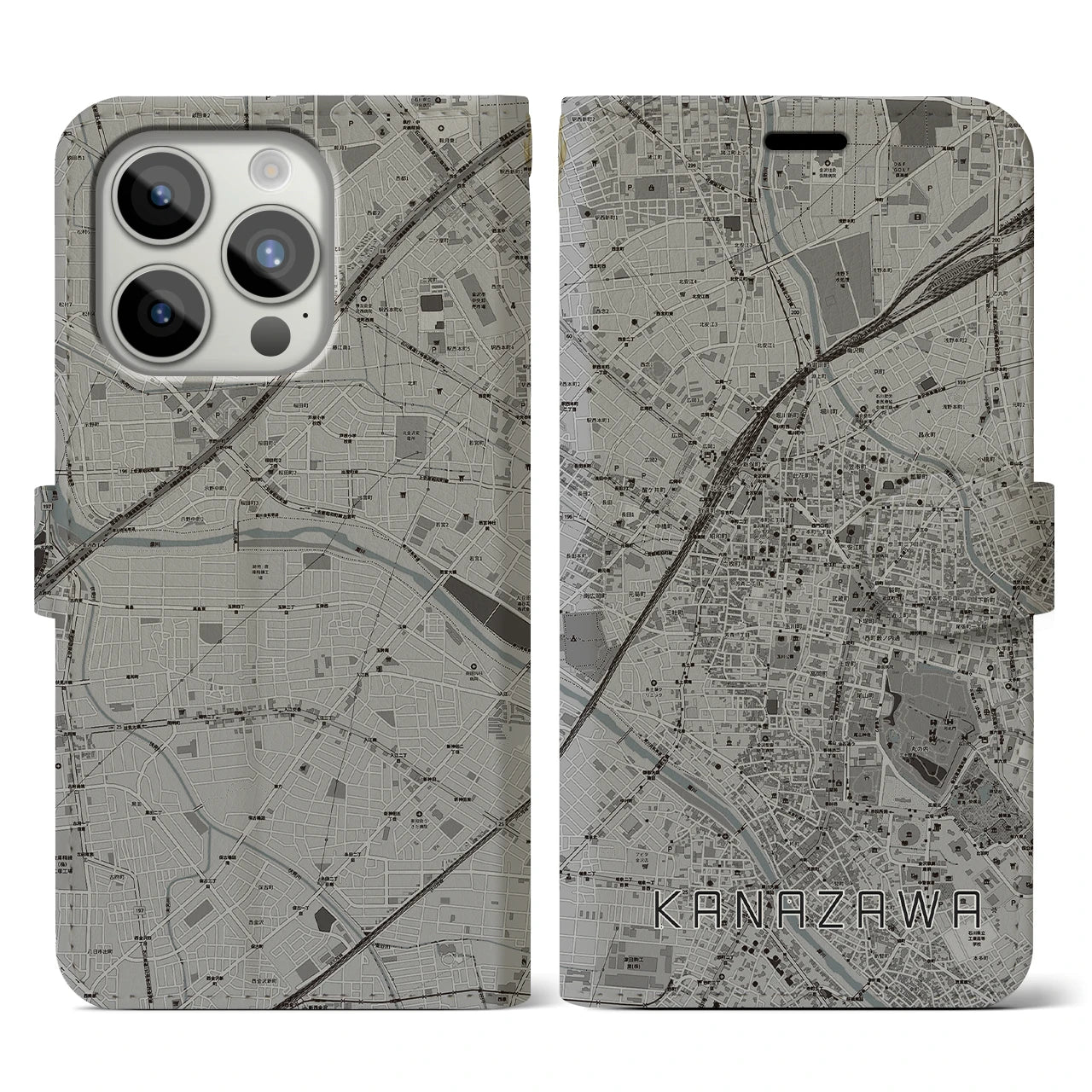【金沢(石川県)】地図柄iPhoneケース(手帳タイプ)