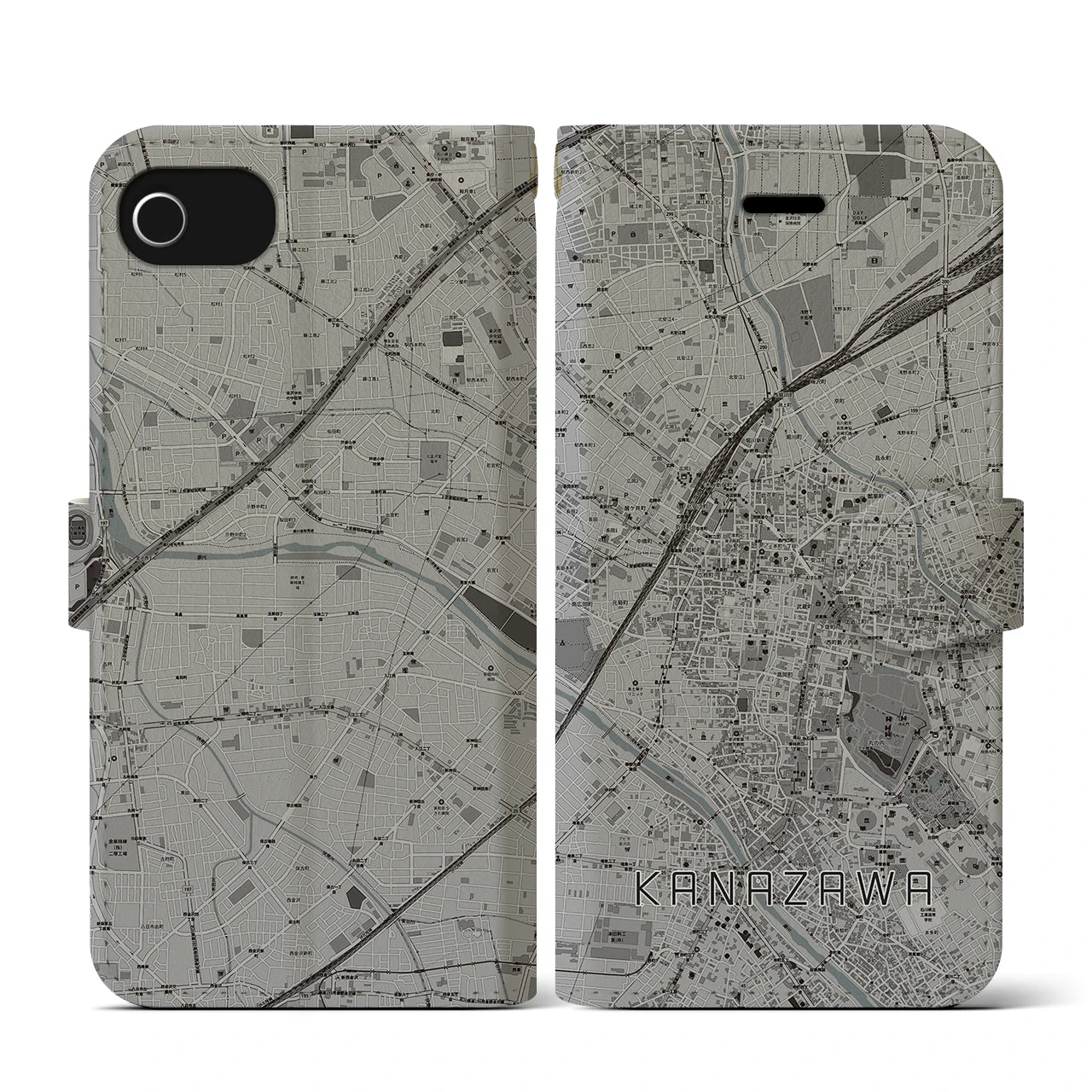 【金沢(石川県)】地図柄iPhoneケース(手帳タイプ)