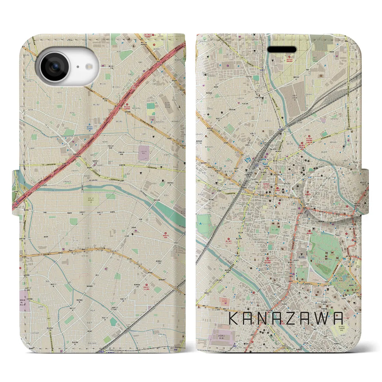 【金沢(石川県)】地図柄iPhoneケース(手帳タイプ)