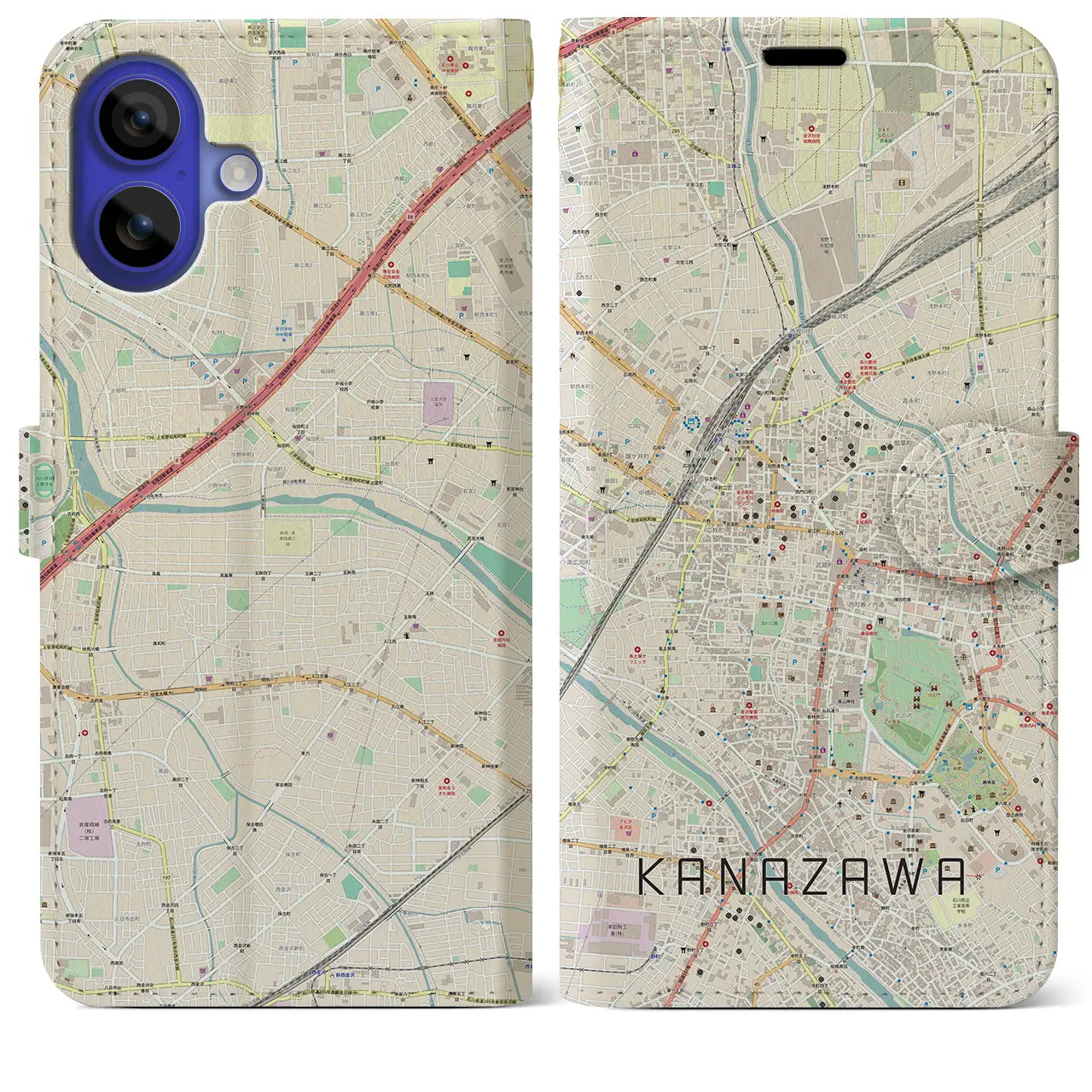 【金沢(石川県)】地図柄iPhoneケース(手帳タイプ)ナチュラル・iPhone 16 Pro Max 用