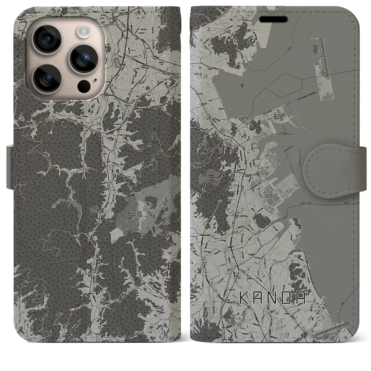 【苅田(福岡県)】地図柄iPhoneケース(手帳タイプ)モノトーン・iPhone 16 Plus 用