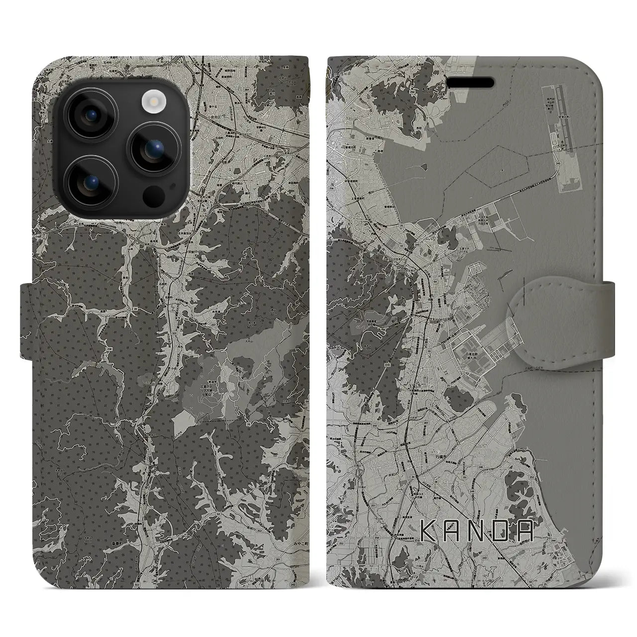 【苅田(福岡県)】地図柄iPhoneケース(手帳タイプ)モノトーン・iPhone 16 用