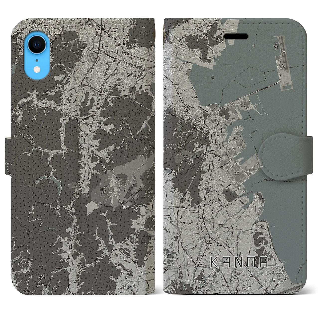 【苅田(福岡県)】地図柄iPhoneケース(手帳タイプ)モノトーン・iPhone XR 用