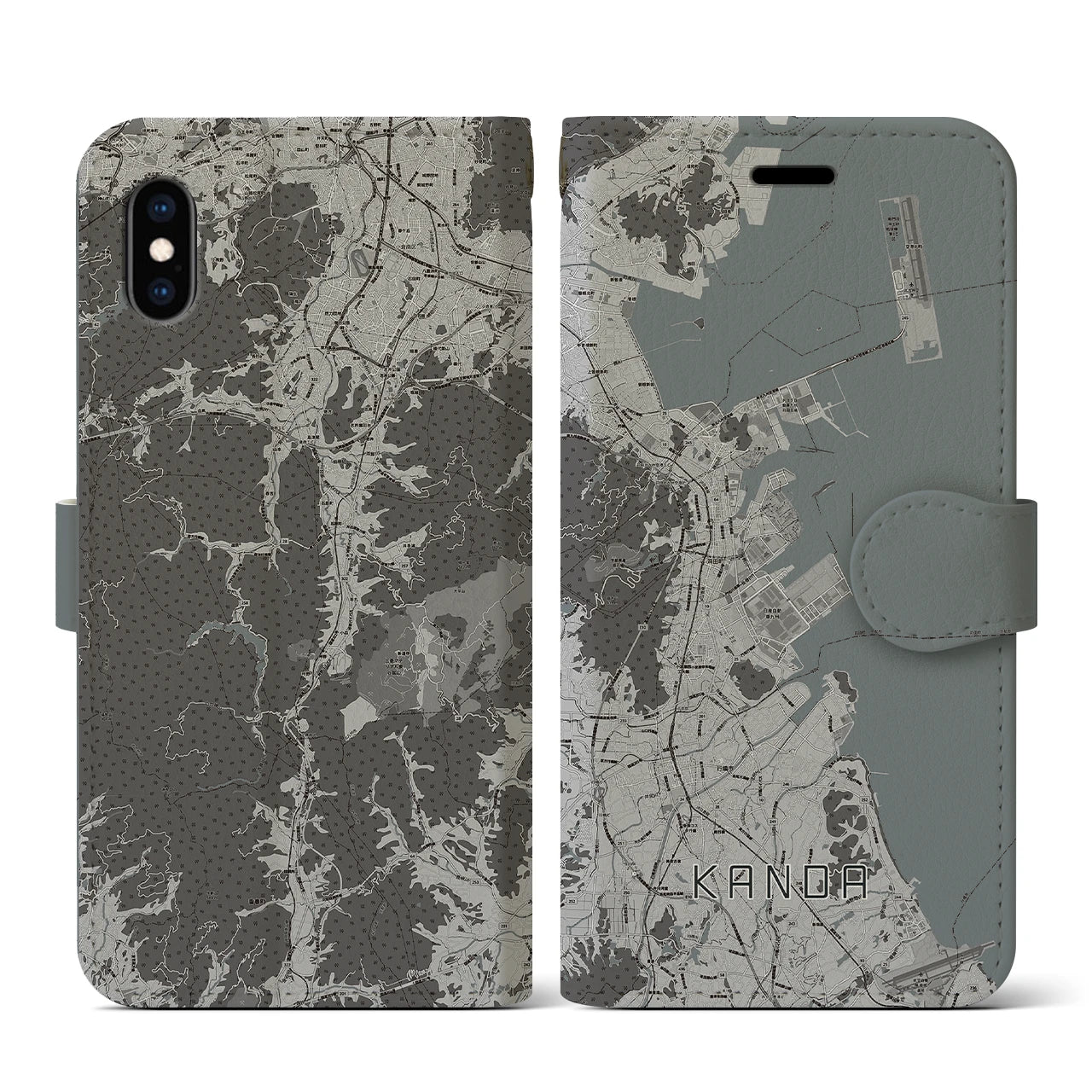 【苅田(福岡県)】地図柄iPhoneケース(手帳タイプ)モノトーン・iPhone XS / X 用