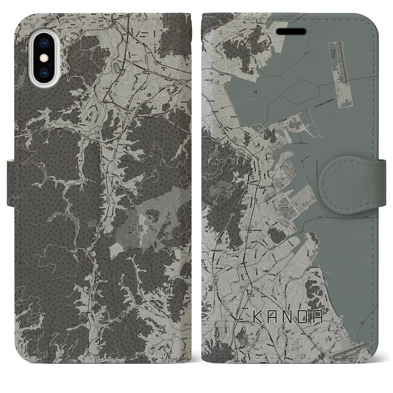 【苅田(福岡県)】地図柄iPhoneケース(手帳タイプ)モノトーン・iPhone XS Max 用