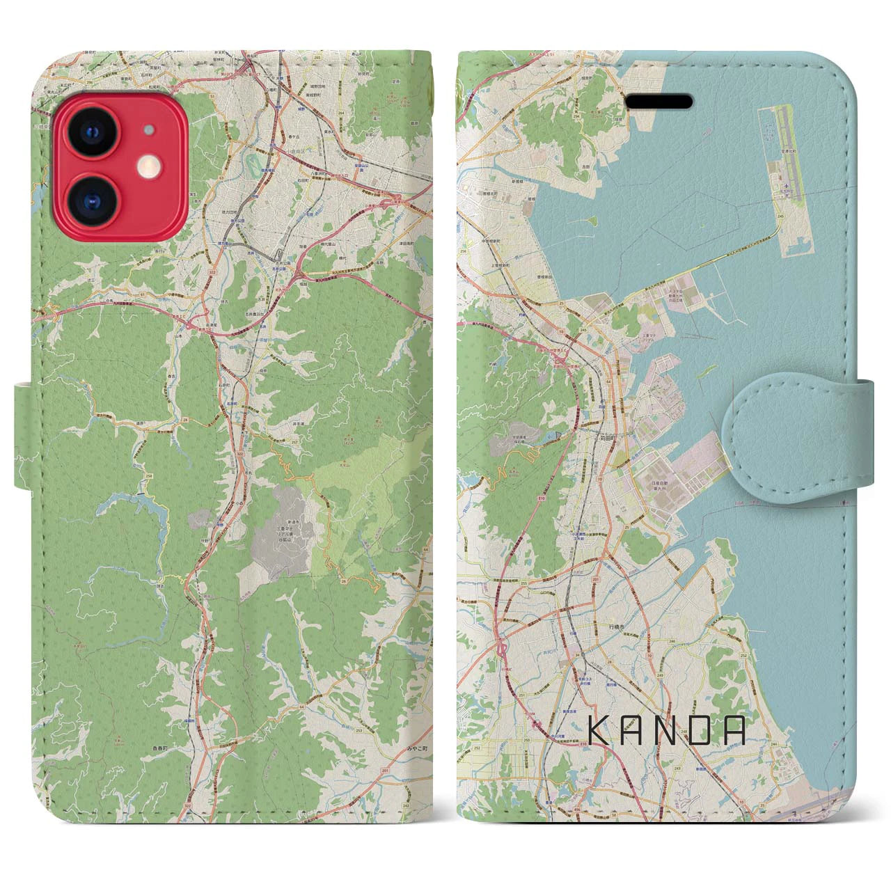 【苅田(福岡県)】地図柄iPhoneケース(手帳タイプ)ナチュラル・iPhone 11 用