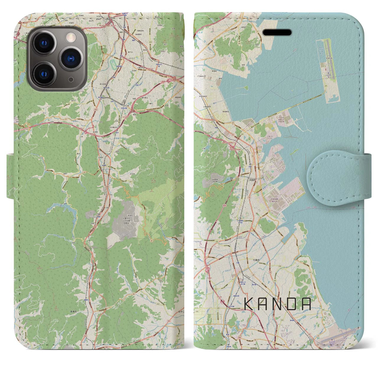 【苅田(福岡県)】地図柄iPhoneケース(手帳タイプ)ナチュラル・iPhone 11 Pro Max 用