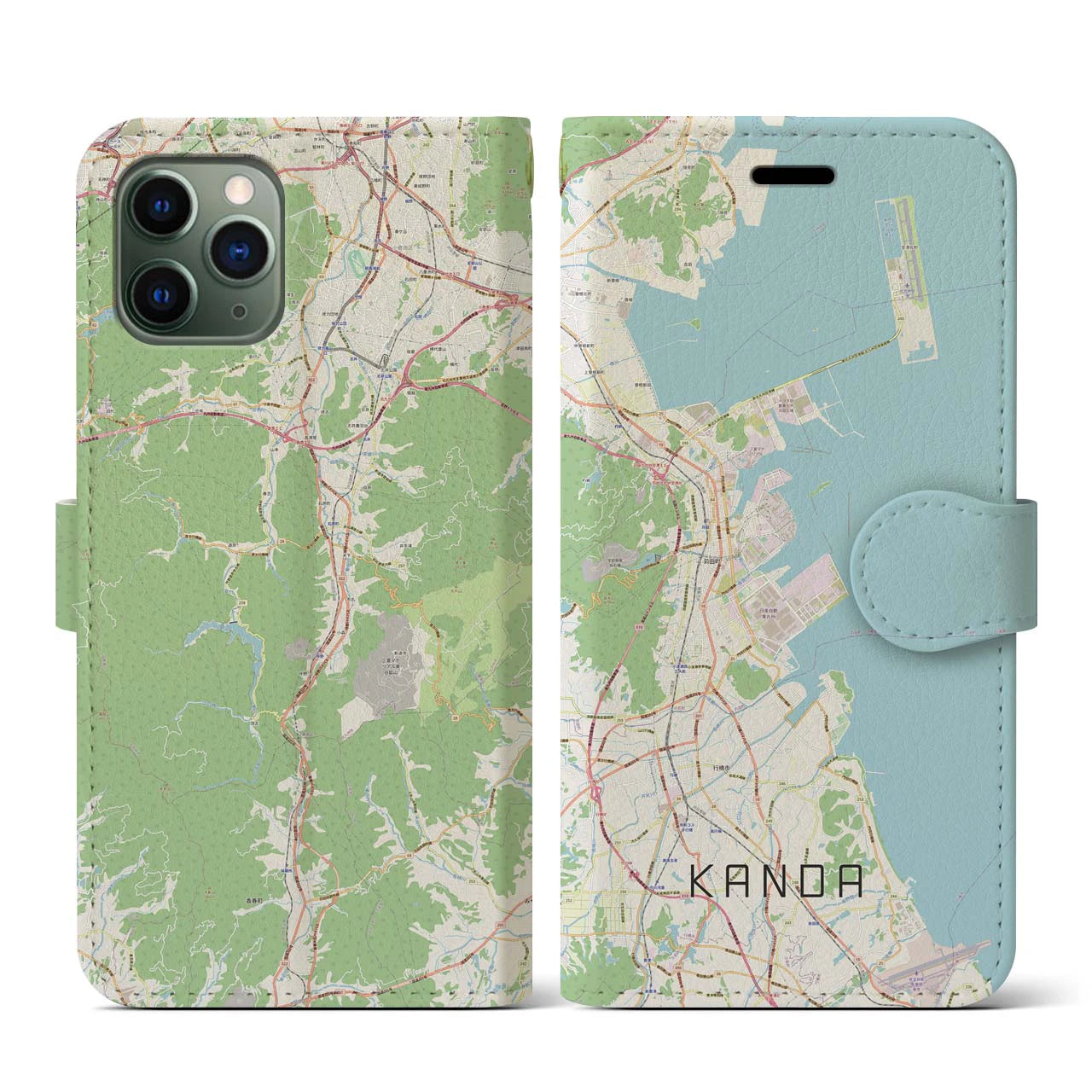 【苅田(福岡県)】地図柄iPhoneケース(手帳タイプ)ナチュラル・iPhone 11 Pro 用