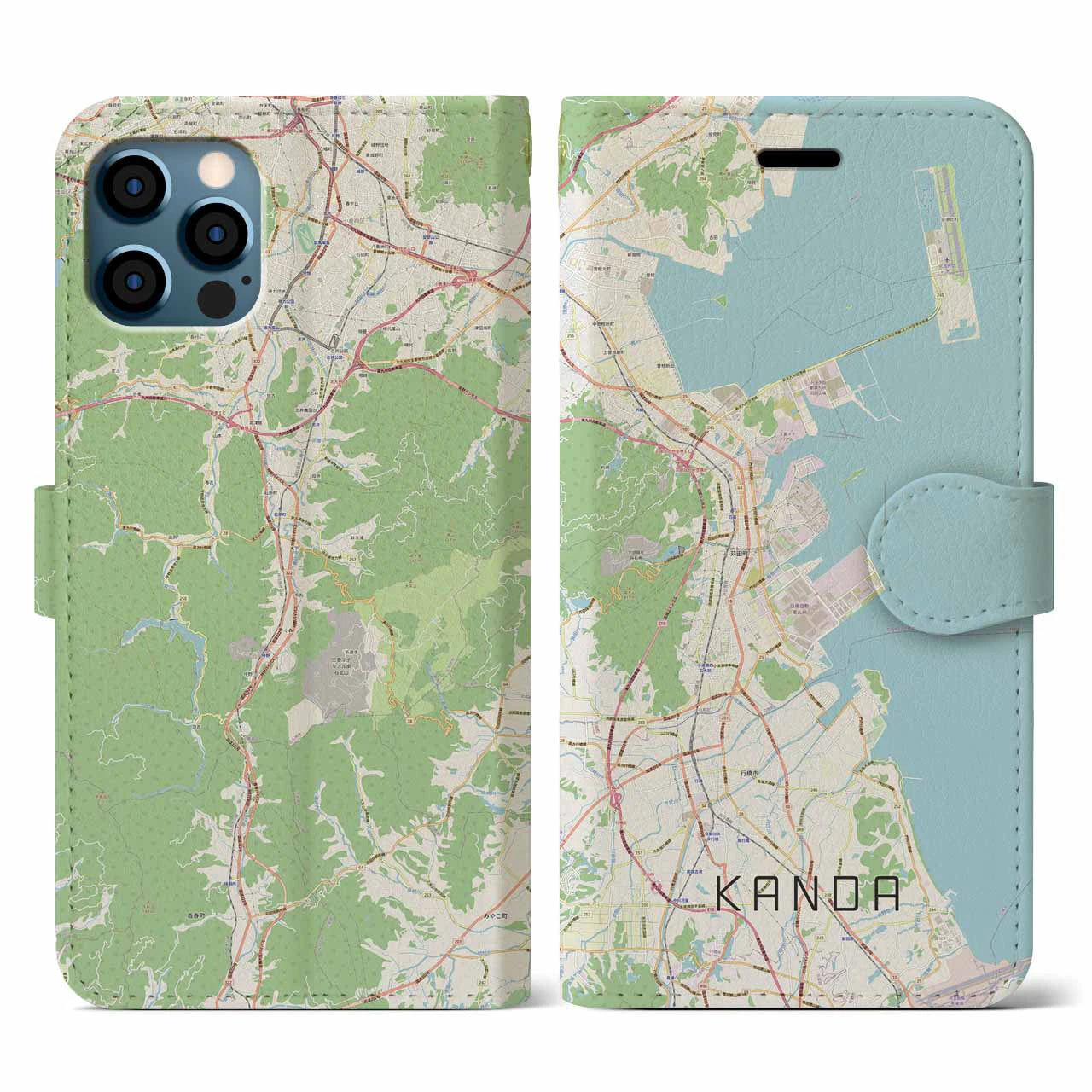 【苅田(福岡県)】地図柄iPhoneケース(手帳タイプ)ナチュラル・iPhone 12 / 12 Pro 用