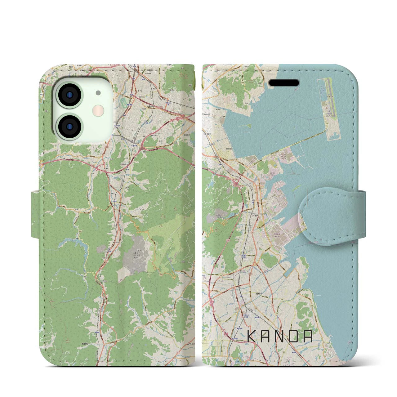 【苅田(福岡県)】地図柄iPhoneケース(手帳タイプ)ナチュラル・iPhone 12 mini 用