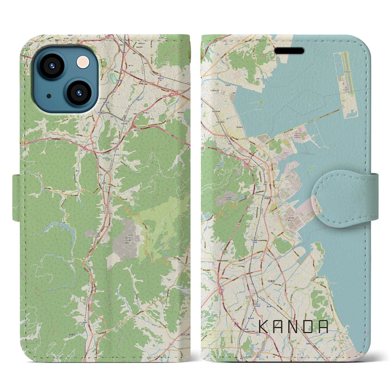 【苅田(福岡県)】地図柄iPhoneケース(手帳タイプ)ナチュラル・iPhone 13 用