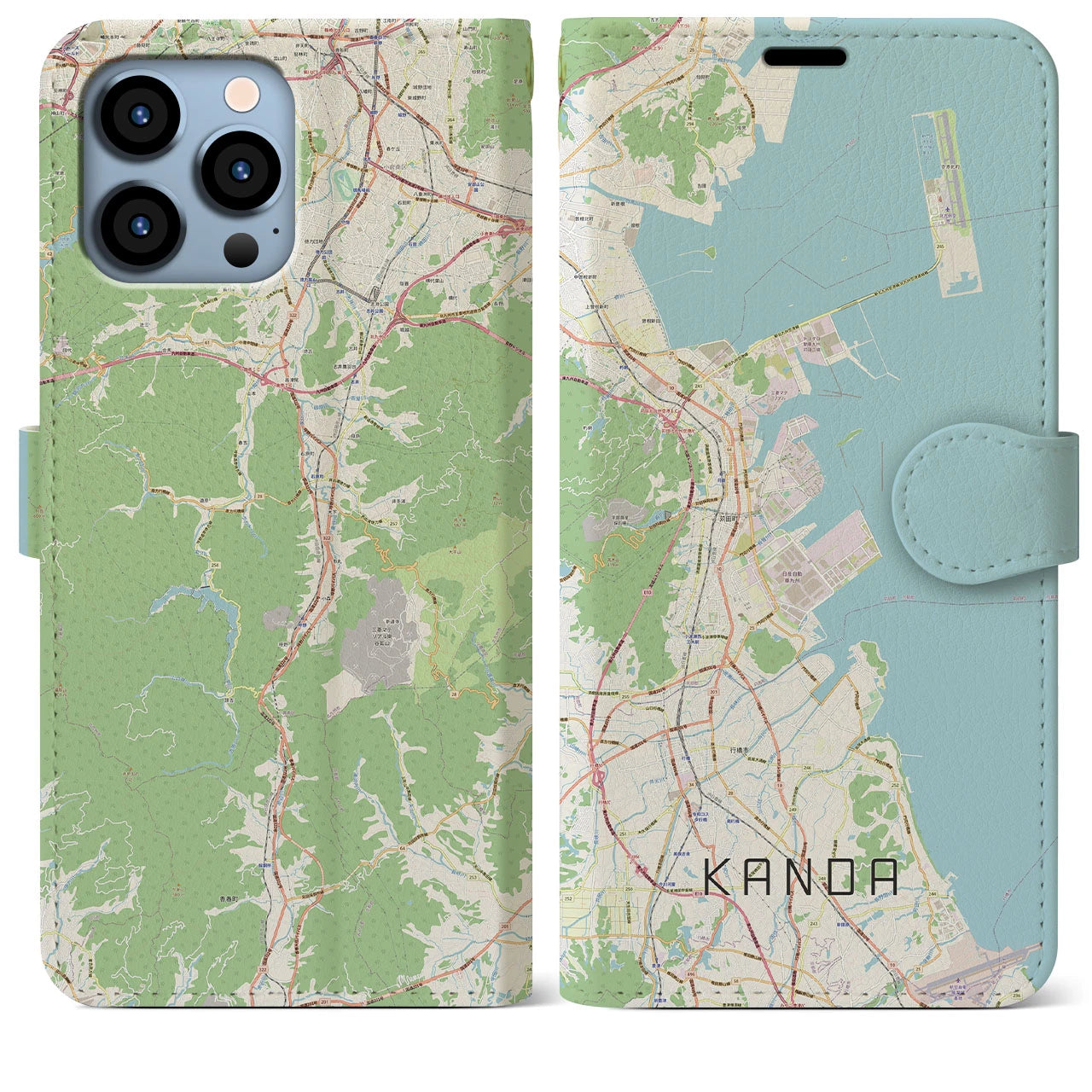 【苅田(福岡県)】地図柄iPhoneケース(手帳タイプ)ナチュラル・iPhone 13 Pro Max 用